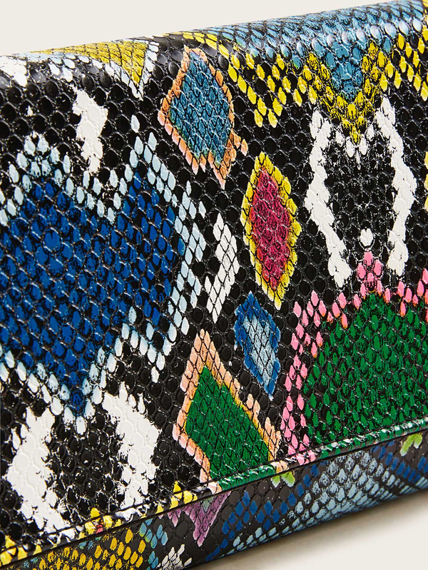 Color-block Snakeskin Print Baguette Bag