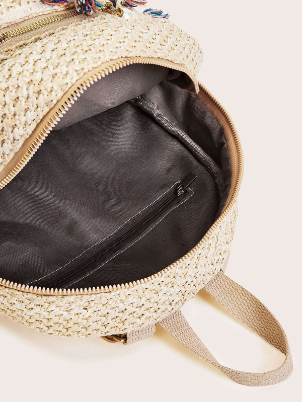 Tassel Decor Pocket Front Woven Backpack